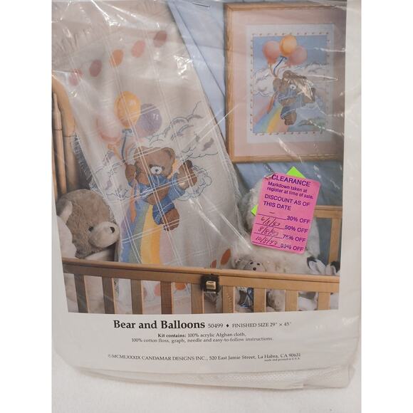 1980 Kit Counted Crossstitch Baby Afghan Something Special Bear Balloons 50499 - Picture 4 of 8